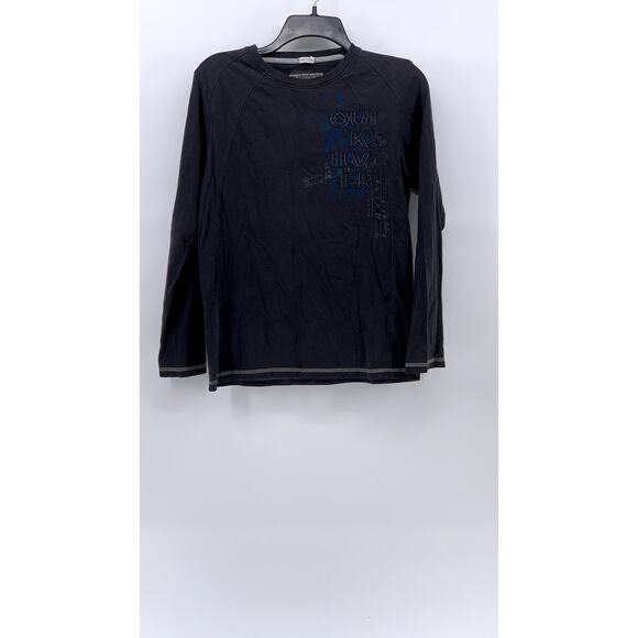 QUICKSILVER Boys' Washed Black Crewneck Patch Logo Long Sleeve T-Shirt SZ 14 - Picture 1 of 15
